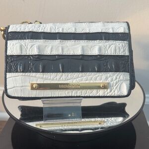Brahmin Black and White Croc-Embossed Wristlet/ Wallet